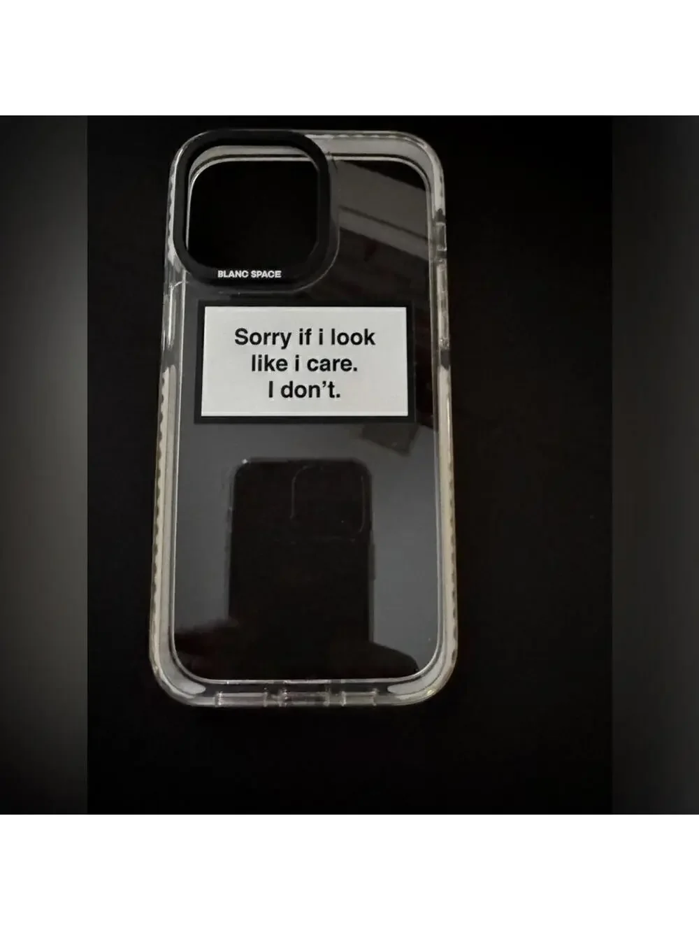 iPhone 15 Pro Max Blanc Space clear impact case with text